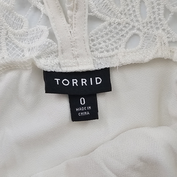 Torrid Studio Crepe Crew Neck Lace Yoke Babydoll Top Blouse - Picture 3 of 11